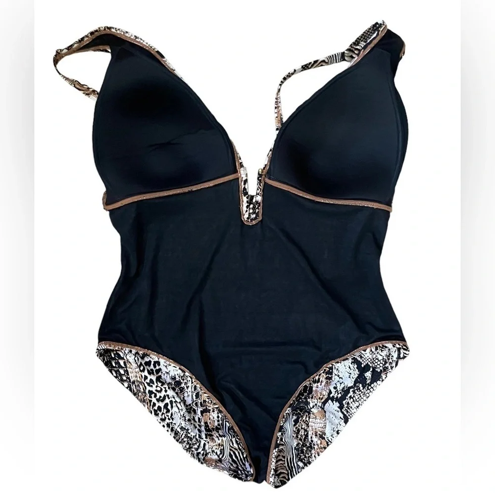 BLEU Rod Beattie Walk On The Wild Side One-Piece Plunge Halter Swimsuit Size 18W